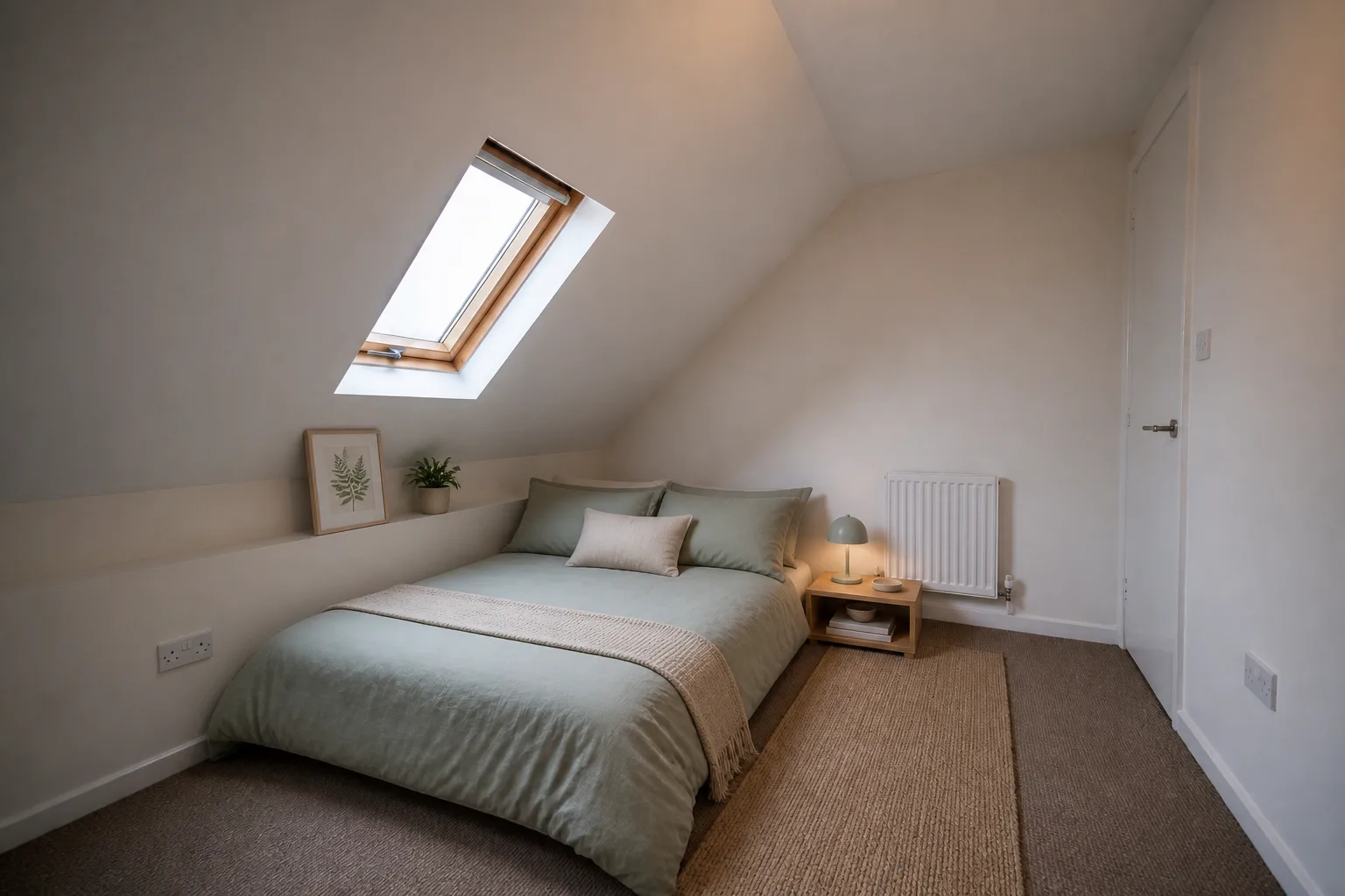Attic bedroom virtually staged for the downsizer profile