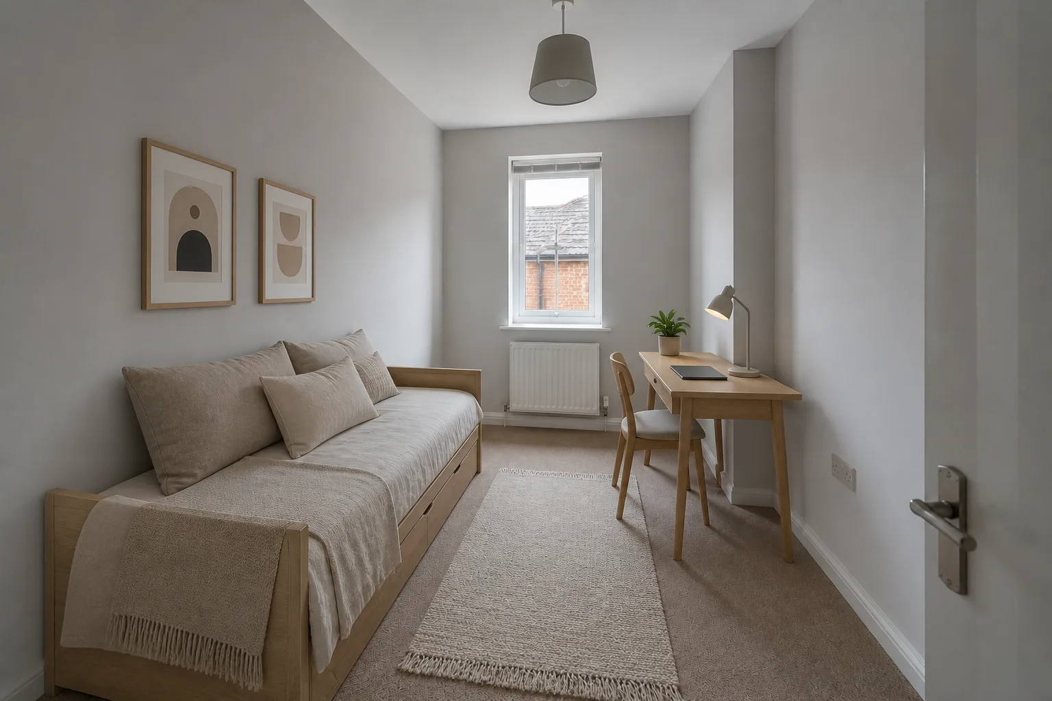 Narrow spare room virtually staged for the rental listing profile