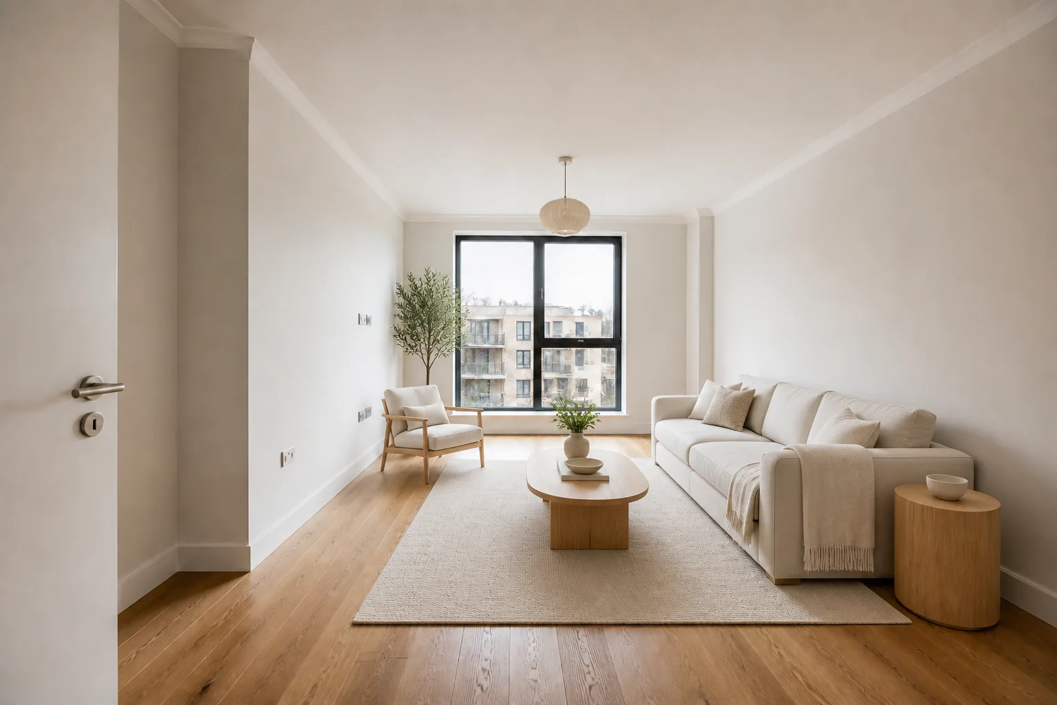 Living room virtually staged for the first-time buyer profile