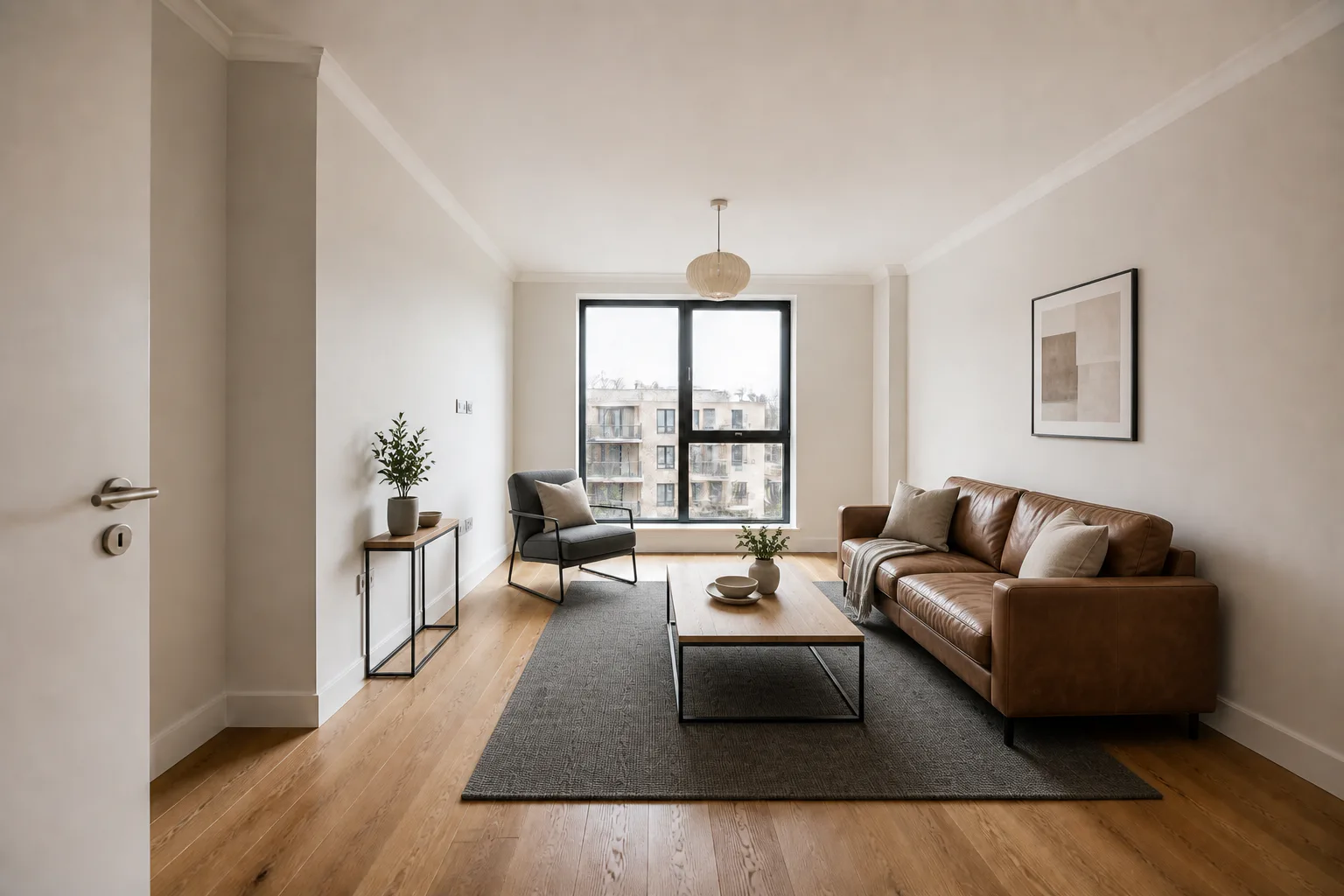 Living room virtually staged for the rental listing profile