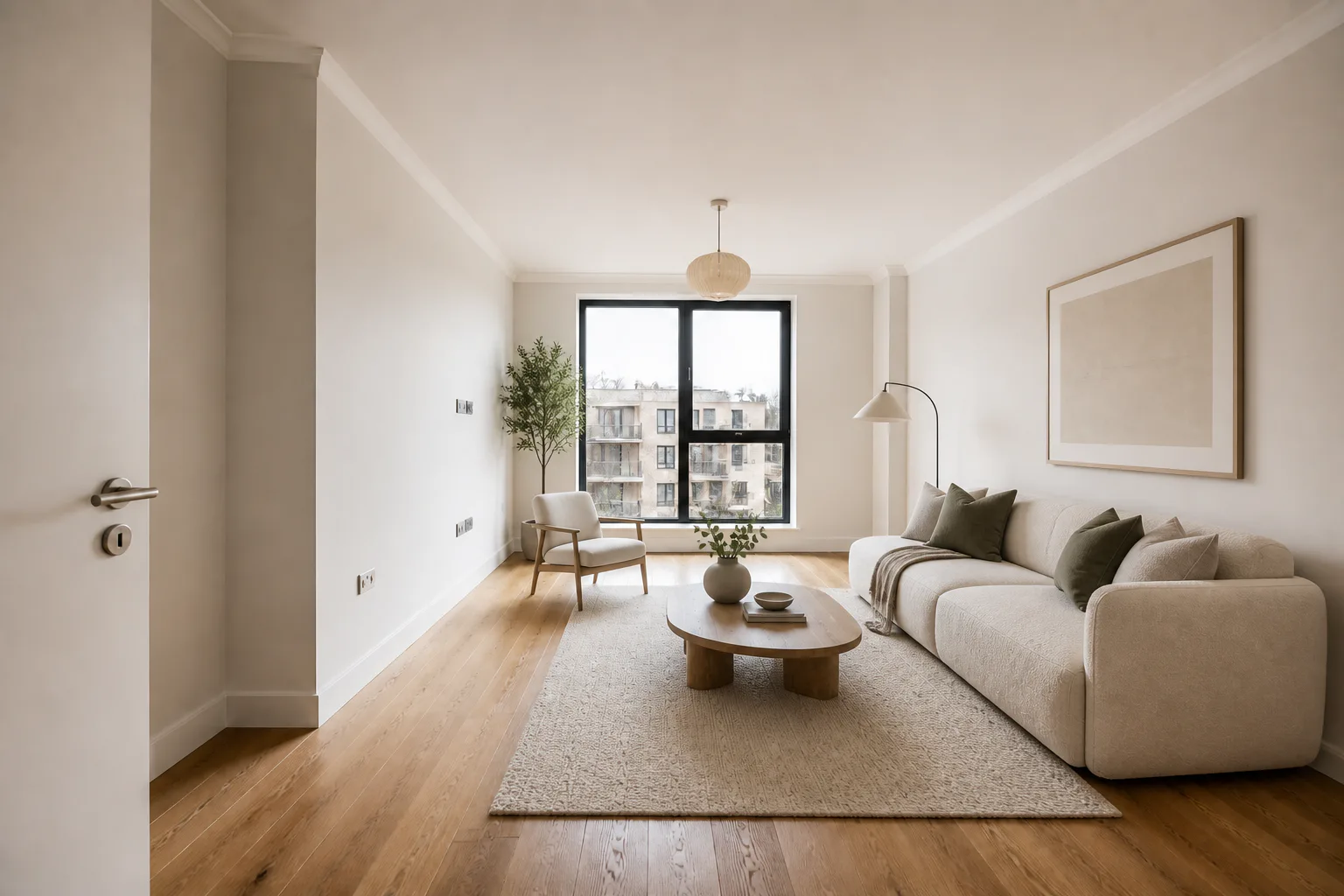 The same synthetic living room virtually furnished